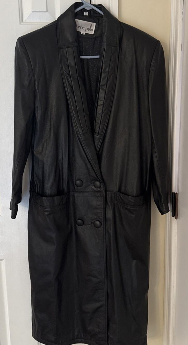 Vintage 90s Y2k Leather Trench Coat Genuine Leather Donna Pelle Made In Korea M